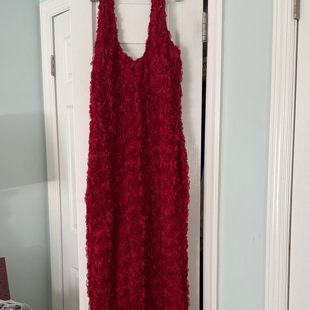 Elegant Red Floral Textured Dress